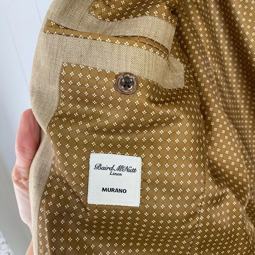 Murano Baird McNutt Linen Blazer Tan Men's Size Small *Missing Cuff Buttons